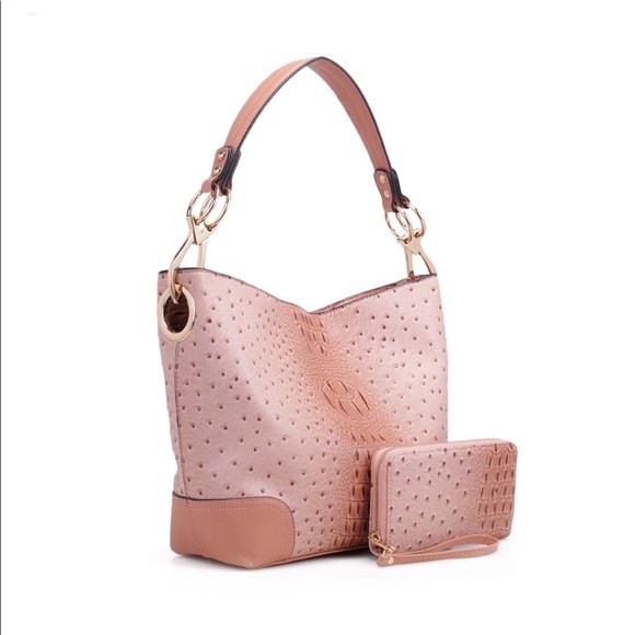 Handbags - Ostrich Print Hobo Purse and Wallet